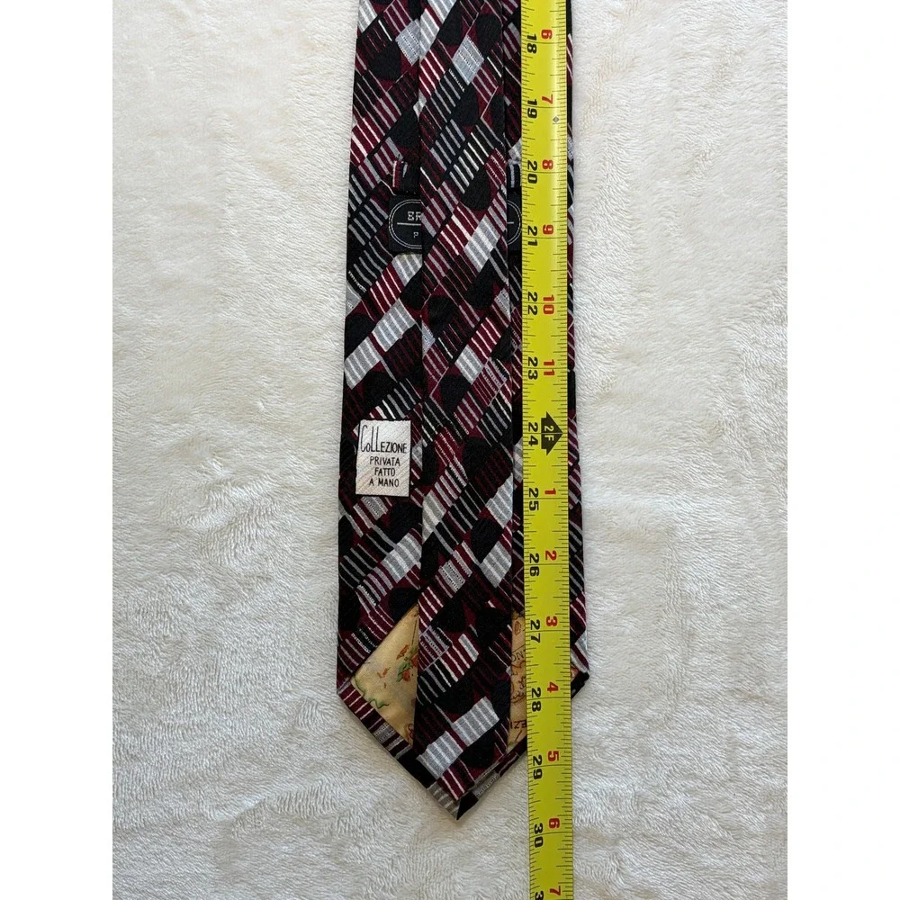 Bruno Piattelli Burgundy Geometric Silk Necktie Men OS Excellent